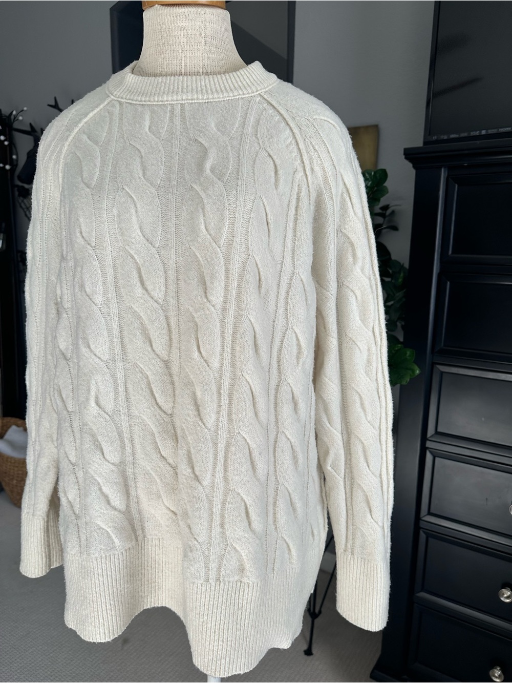 aerie Cream Cable-Knit Crewneck Sweater, size small - Picture 3 of 14